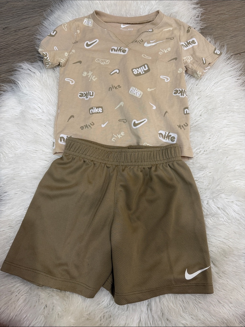 Nike Tan Logo Tee with Athletic Shorts